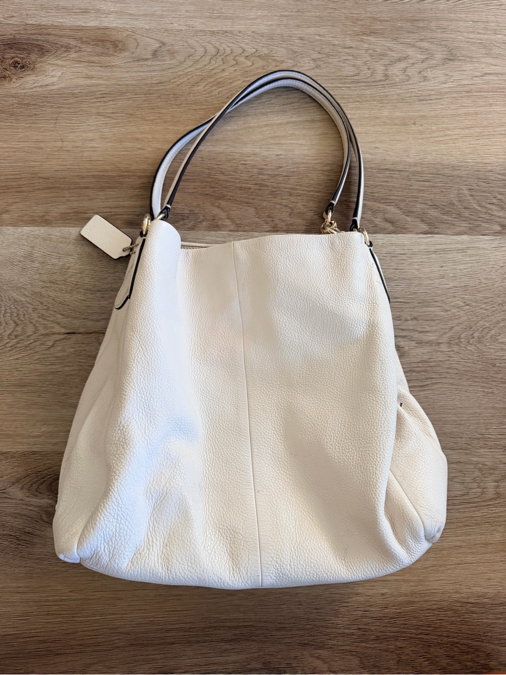 Classic Cream White Leather Shoulder Hobo Bag Purse - Picture 2 of 12